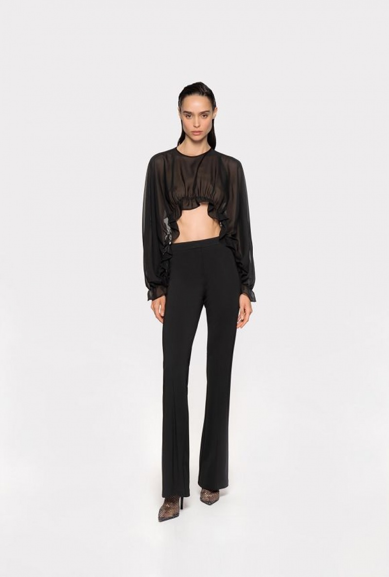 Pinko Flared Stretch Technical Trousers LIMO BLACK | SN-PKO33679