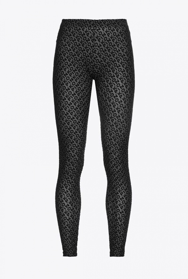 Pinko Flocked-logo Leggings LIMO BLACK | SN-PKO33734