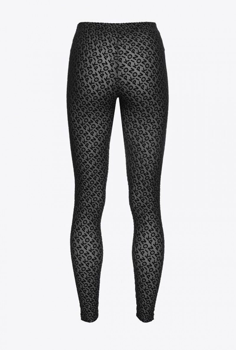 Pinko Flocked-logo Leggings LIMO BLACK | SN-PKO33848