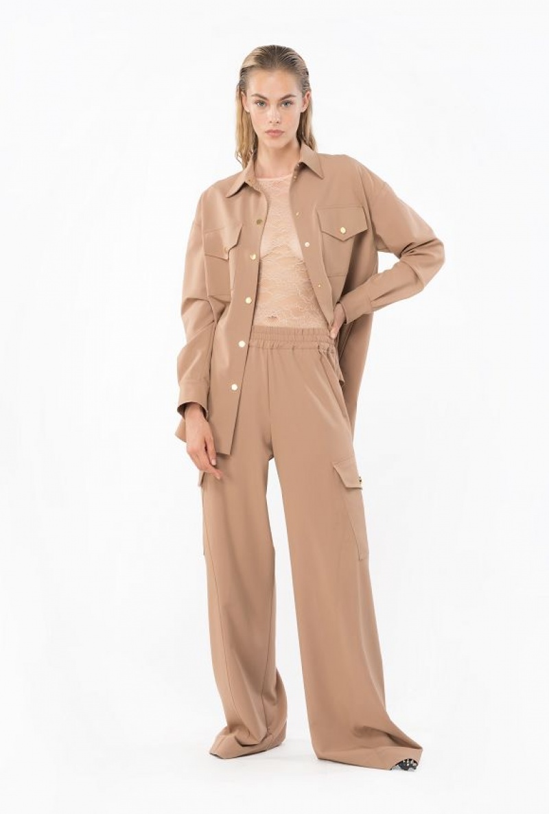 Pinko Flowing Cargo Trousers DARK LATTE | SN-PKO33892