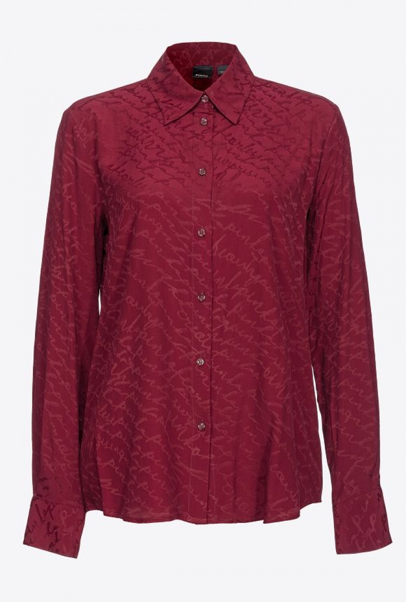 Pinko Flowing Jacquard Logo Shirt BURGUNDY-PORT ROYALE | SN-PKO33144