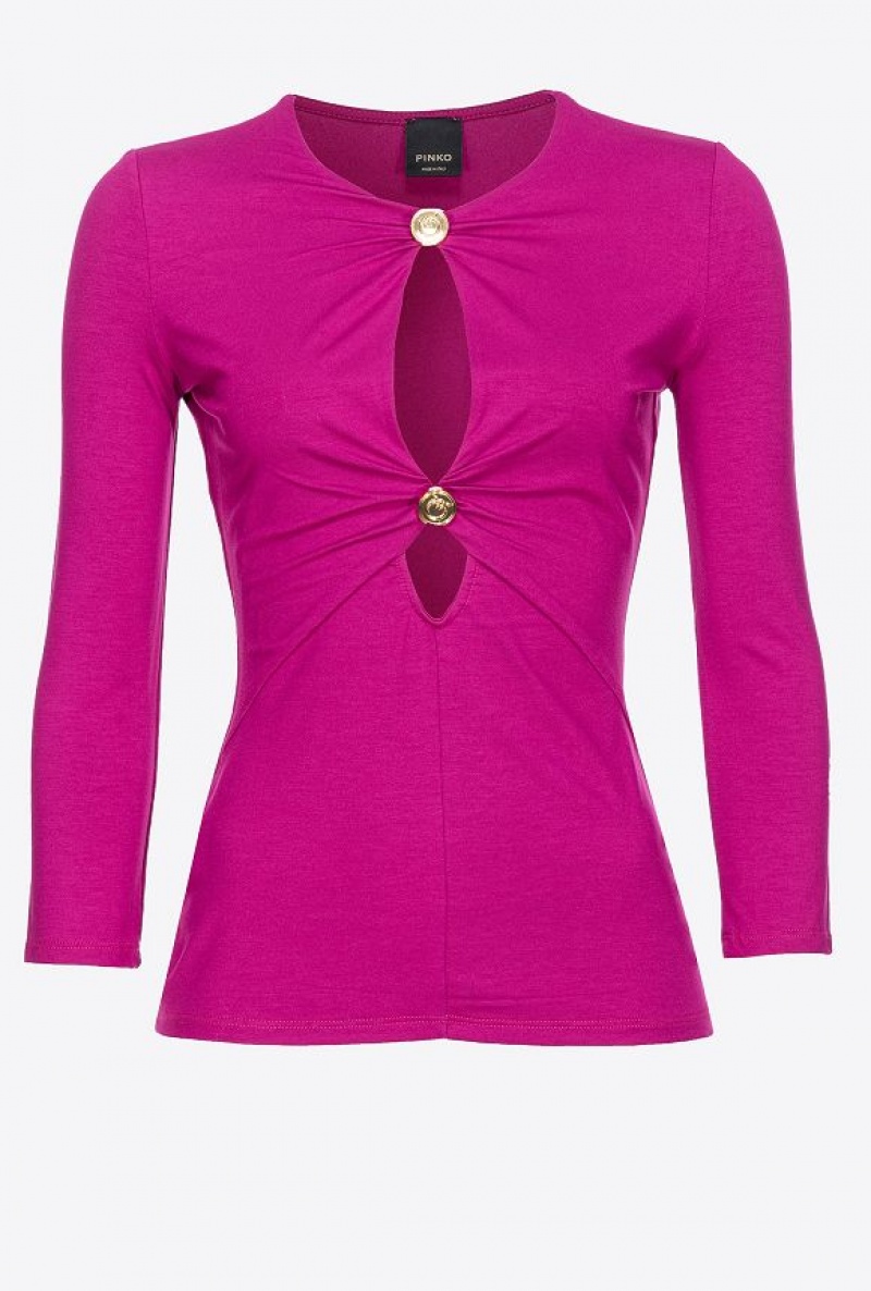 Pinko Flowing Jersey Sweater With Golden Buttons BOUGAINVILLEA PURPLE | SN-PKO33373