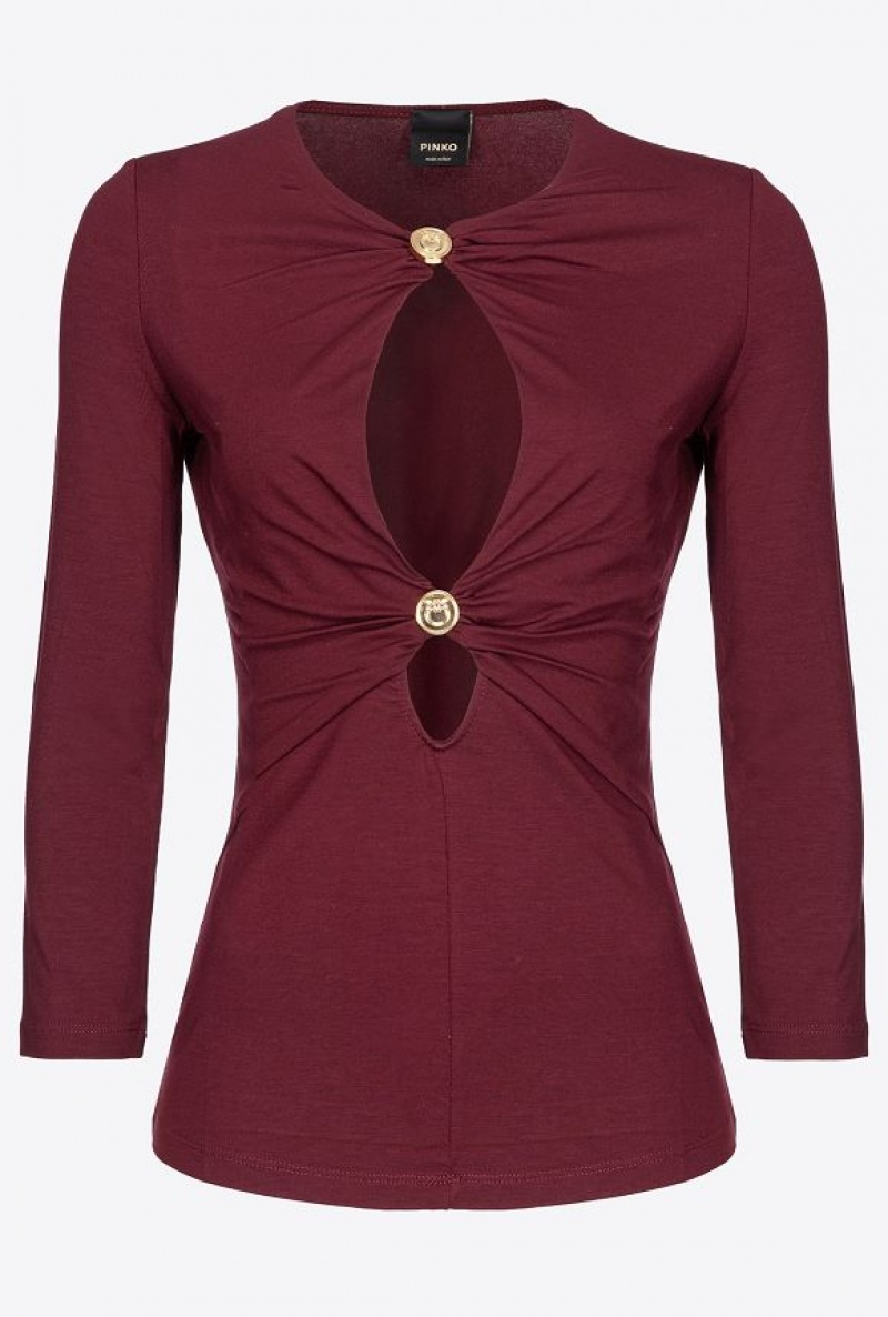 Pinko Flowing Jersey Sweater With Golden Buttons BURGUNDY-PORT ROYALE | SN-PKO33213