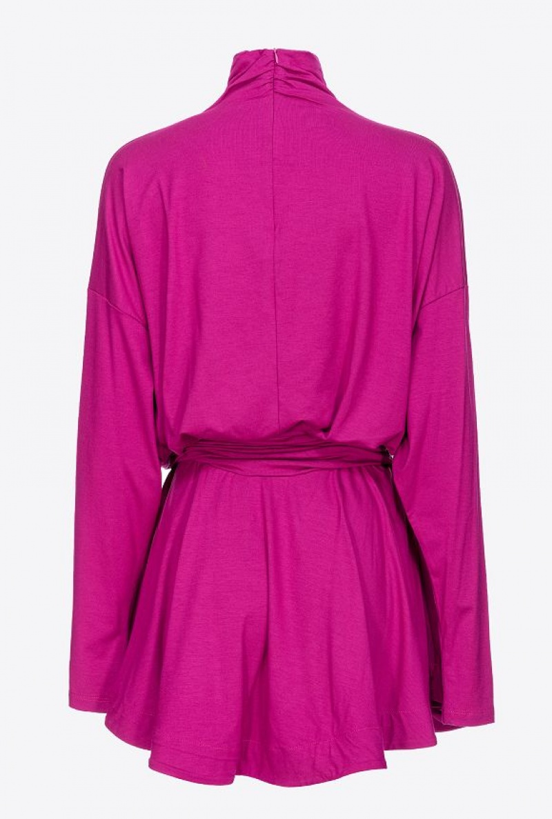 Pinko Flowing Jersey Turtleneck Mini Dress BOUGAINVILLEA PURPLE | SN-PKO33041