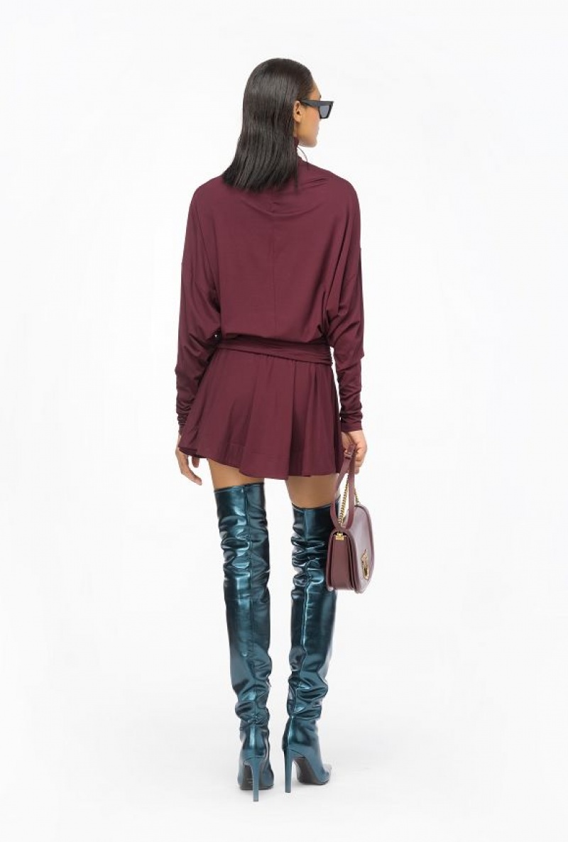 Pinko Flowing Jersey Turtleneck Mini Dress BURGUNDY-PORT ROYALE | SN-PKO33084