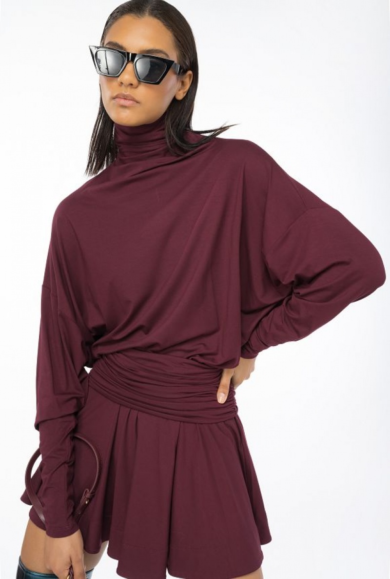 Pinko Flowing Jersey Turtleneck Mini Dress BURGUNDY-PORT ROYALE | SN-PKO33084