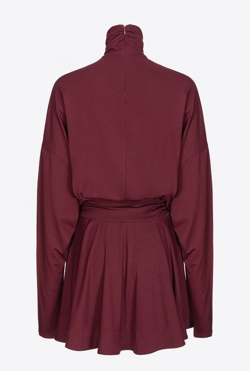 Pinko Flowing Jersey Turtleneck Mini Dress BURGUNDY-PORT ROYALE | SN-PKO33084