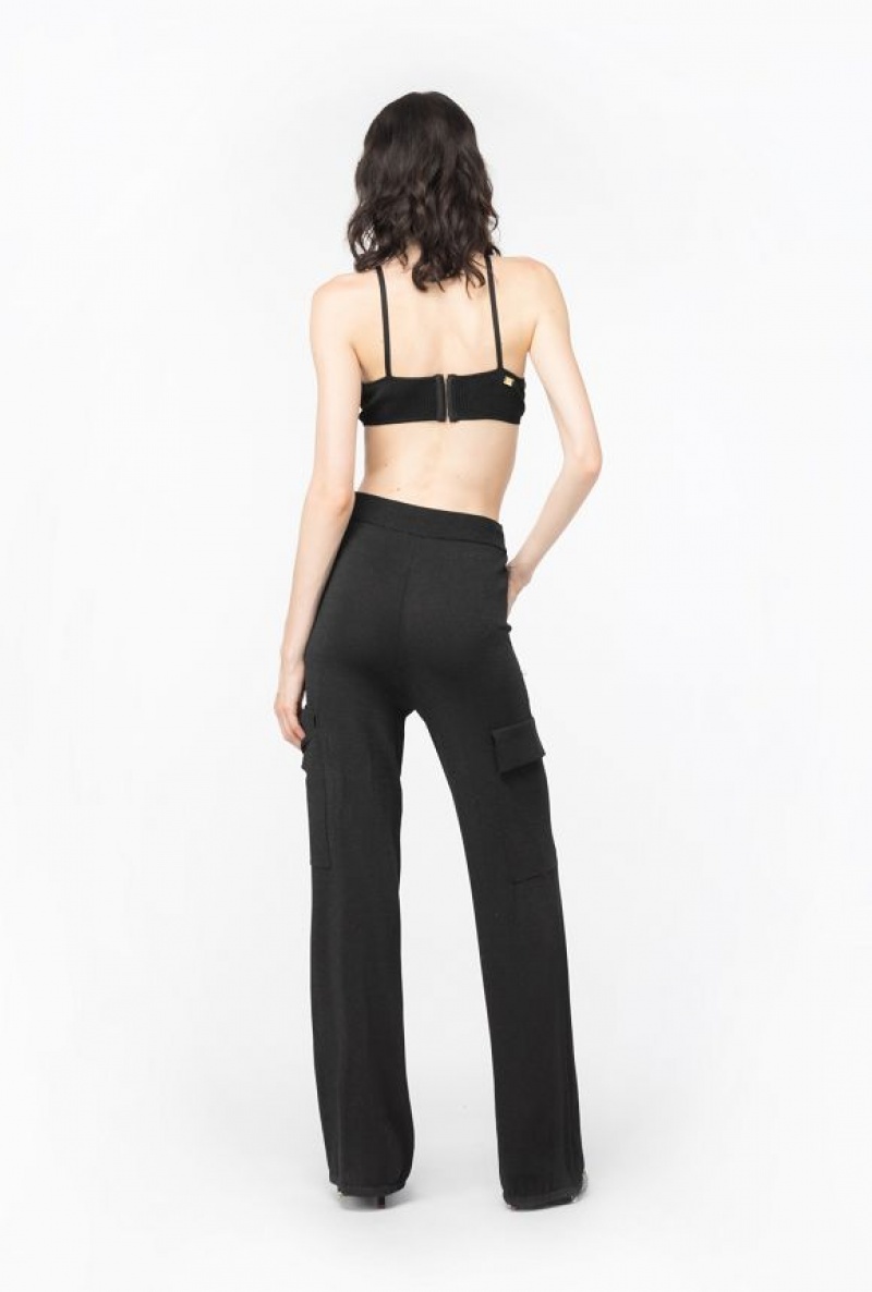 Pinko Flowing Light Lurex Cargo Trousers LIMO BLACK | SN-PKO33731