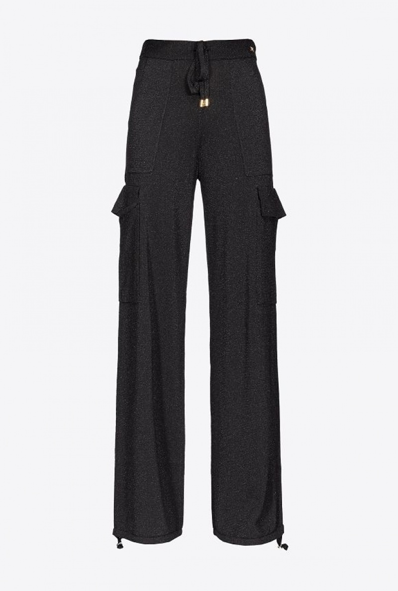 Pinko Flowing Light Lurex Cargo Trousers LIMO BLACK | SN-PKO33731