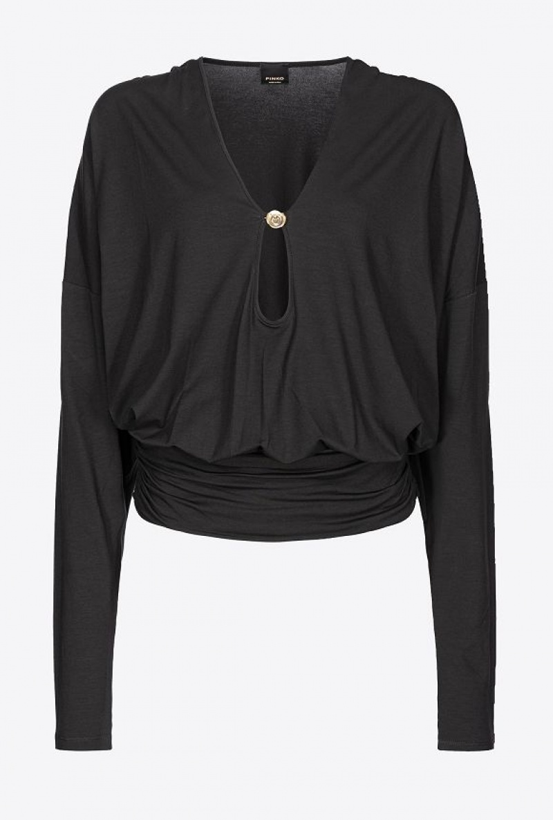 Pinko Flowing Sweater With Metal Button LIMO BLACK | SN-PKO33374