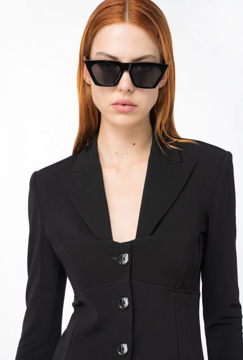 Pinko Flowing Technical Fabric Blazer With Topstitching LIMO BLACK | SN-PKO33977