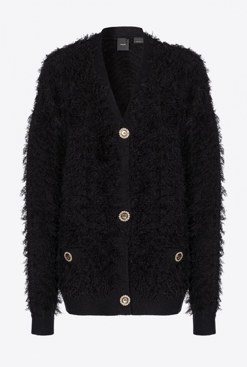 Pinko Fluffy Fray-effect Cardigan LIMO BLACK | SN-PKO33835