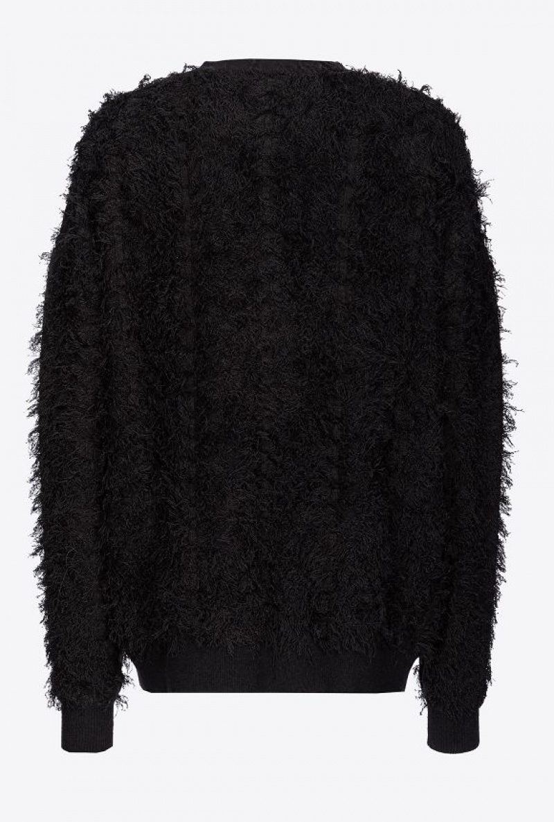 Pinko Fluffy Fray-effect Cardigan LIMO BLACK | SN-PKO33835