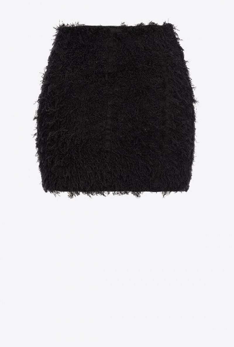 Pinko Fluffy Fray-effect Mini Skirt LIMO BLACK | SN-PKO33833