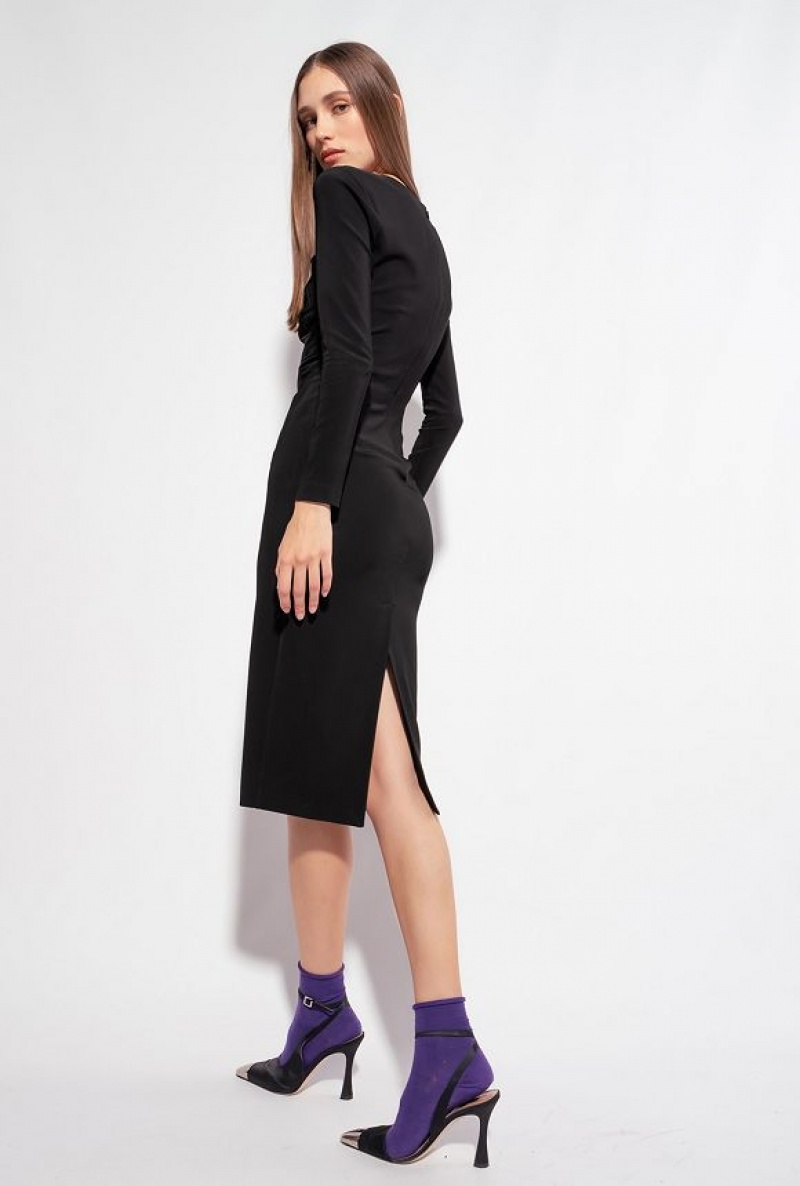 Pinko Fluid Neoprene Calf-length Dress LIMO BLACK | SN-PKO32997