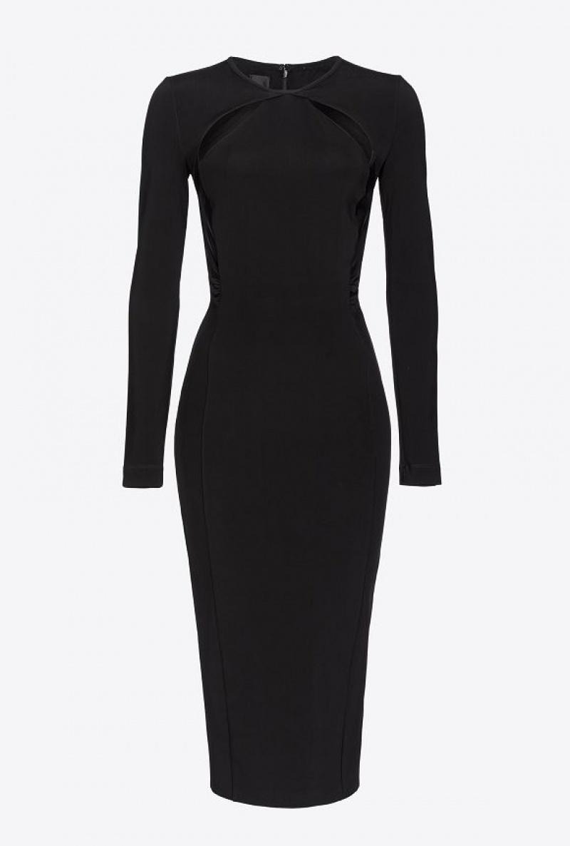 Pinko Fluid Neoprene Calf-length Dress LIMO BLACK | SN-PKO32997