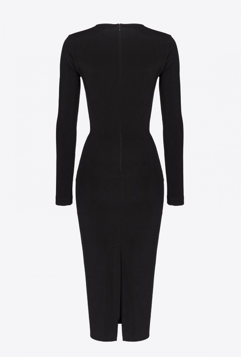 Pinko Fluid Neoprene Calf-length Dress LIMO BLACK | SN-PKO32997