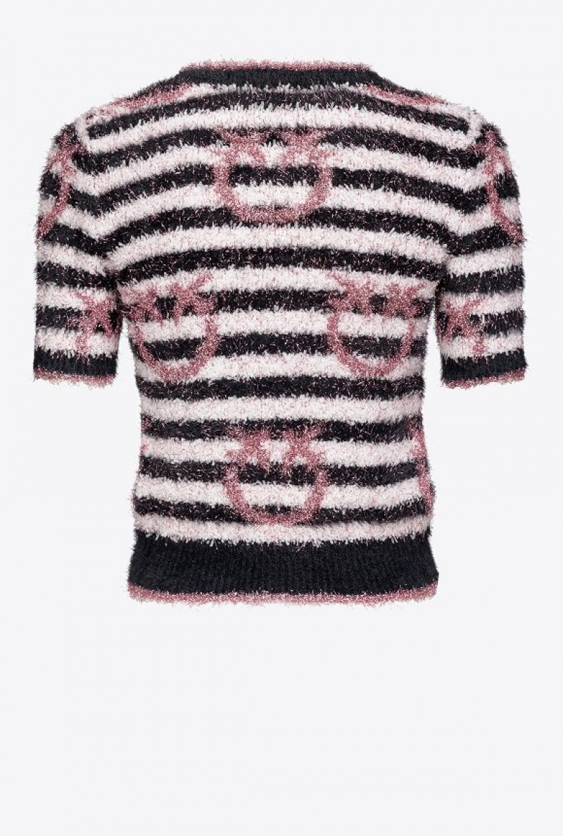 Pinko Fringed Lurex Sweater WHITE/BLACK/PINK | SN-PKO33430