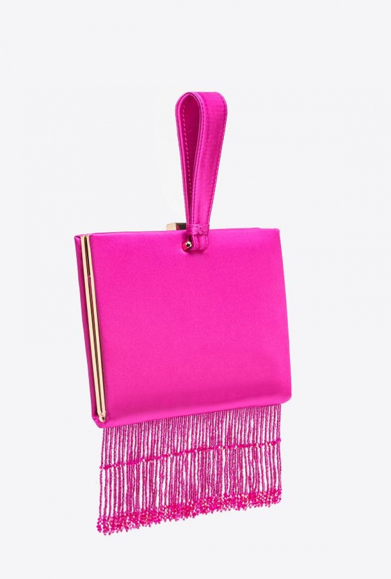 Pinko Fringed Satin Handbag BOURGAINVILLIA PURPLE-SHINY GOLD | SN-PKO32871