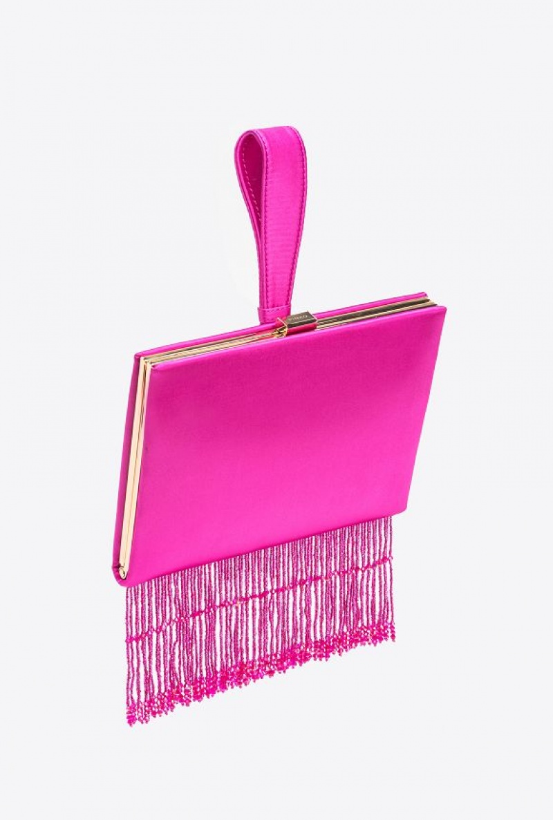 Pinko Fringed Satin Handbag BOURGAINVILLIA PURPLE-SHINY GOLD | SN-PKO32902