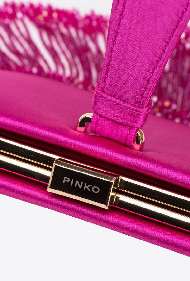 Pinko Fringed Satin Handbag BOURGAINVILLIA PURPLE-SHINY GOLD | SN-PKO32902