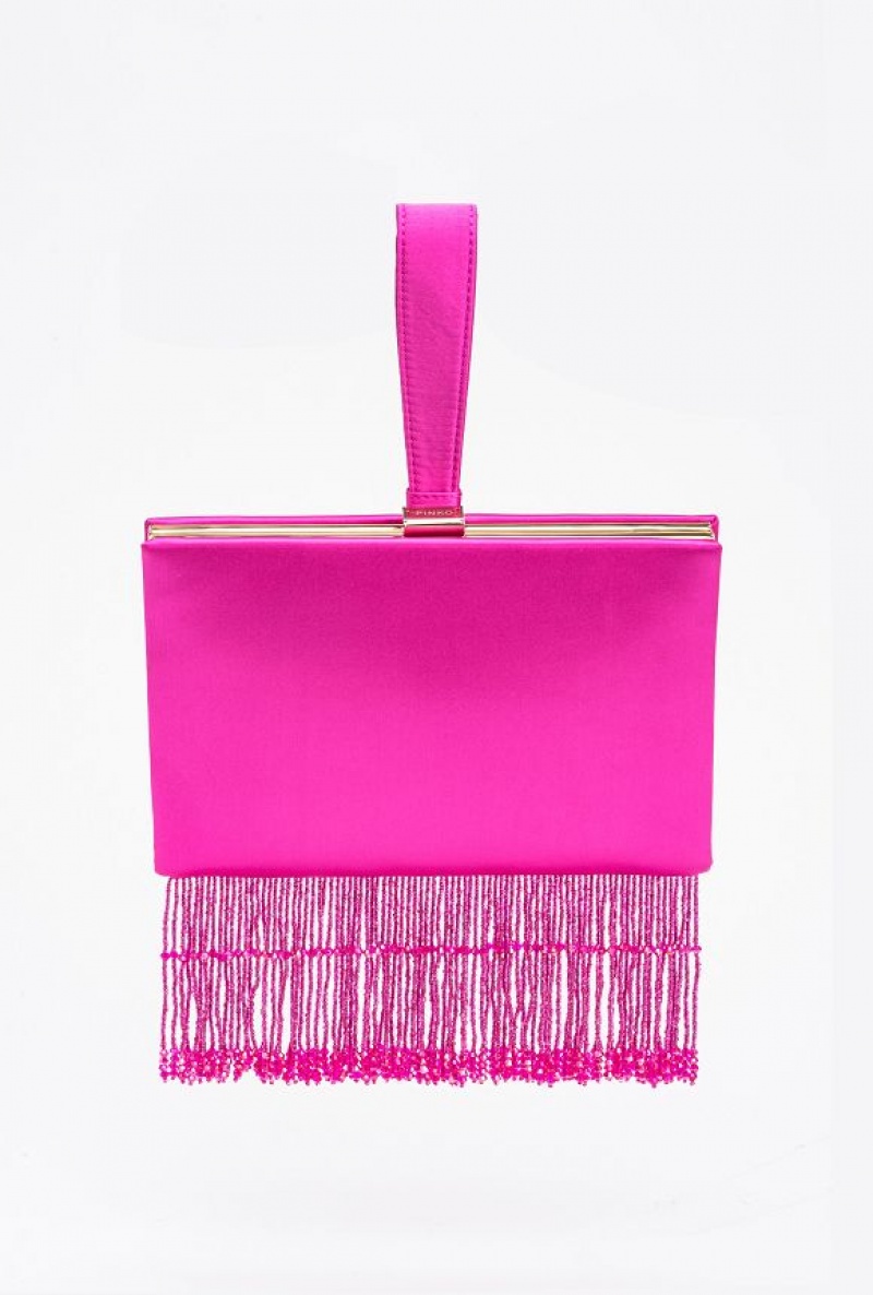 Pinko Fringed Satin Handbag BOURGAINVILLIA PURPLE-SHINY GOLD | SN-PKO32902