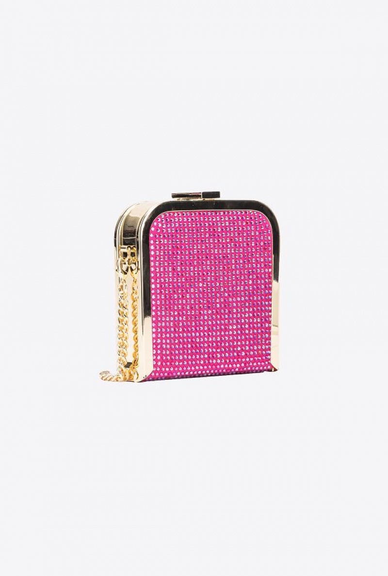 Pinko Fully Rhinestoned Box Clutch BOURGAINVILLIA PURPLE-SHINY GOLD | SN-PKO32428