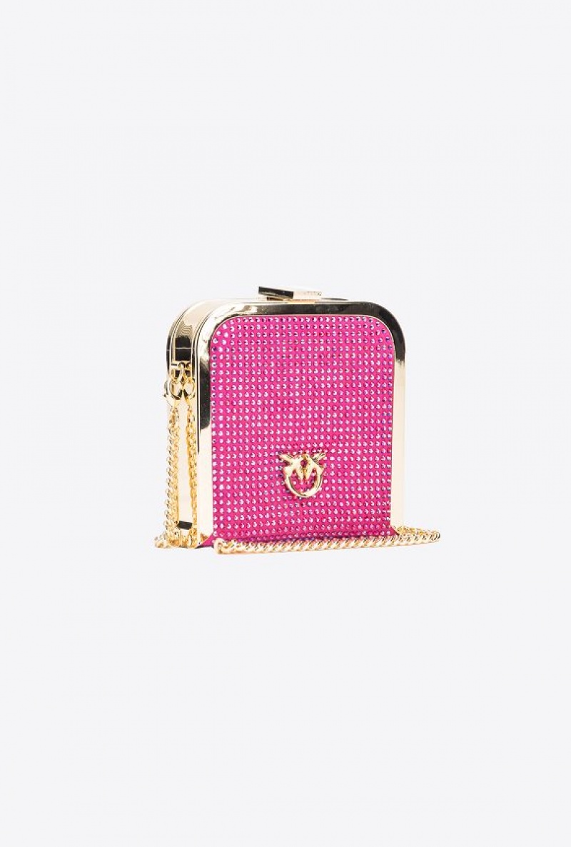 Pinko Fully Rhinestoned Box Clutch BOURGAINVILLIA PURPLE-SHINY GOLD | SN-PKO32428