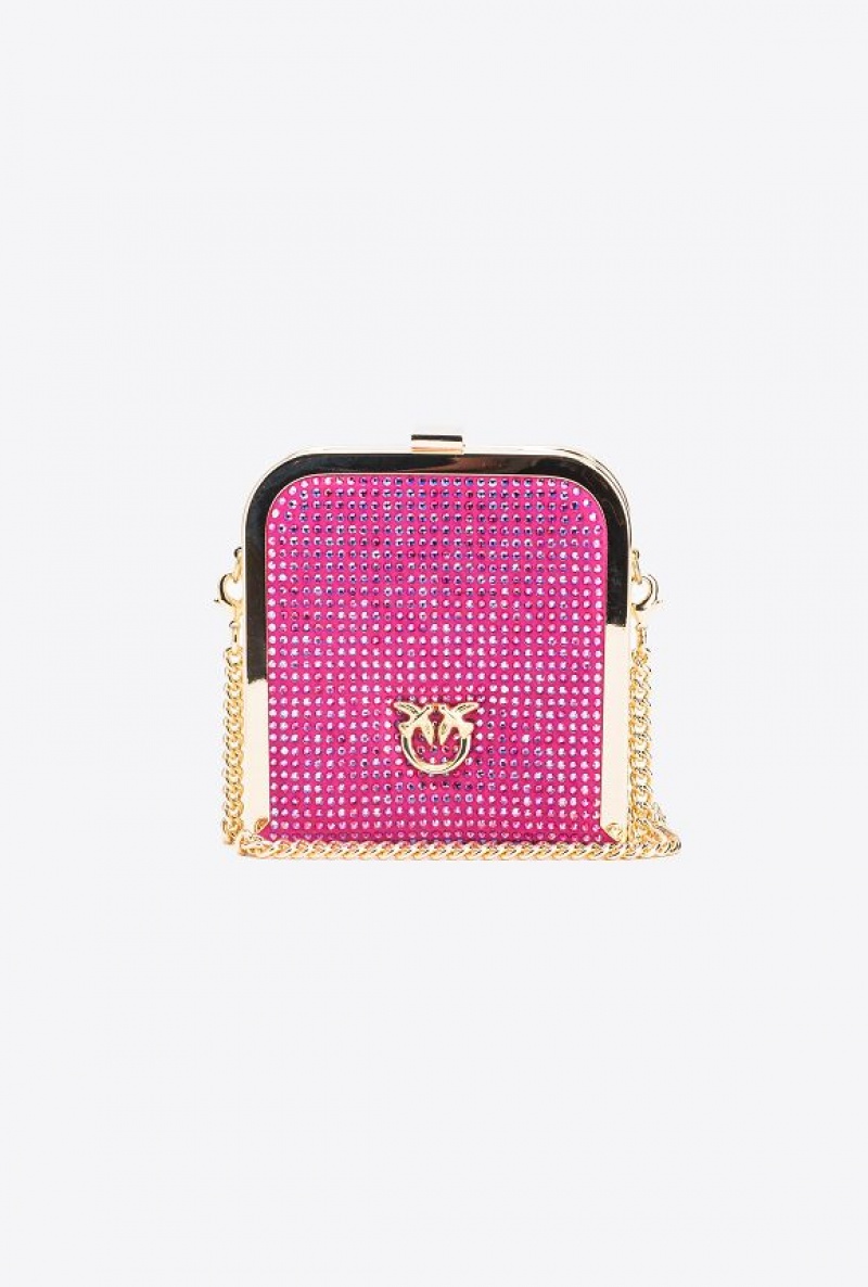 Pinko Fully Rhinestoned Box Clutch BOURGAINVILLIA PURPLE-SHINY GOLD | SN-PKO32428