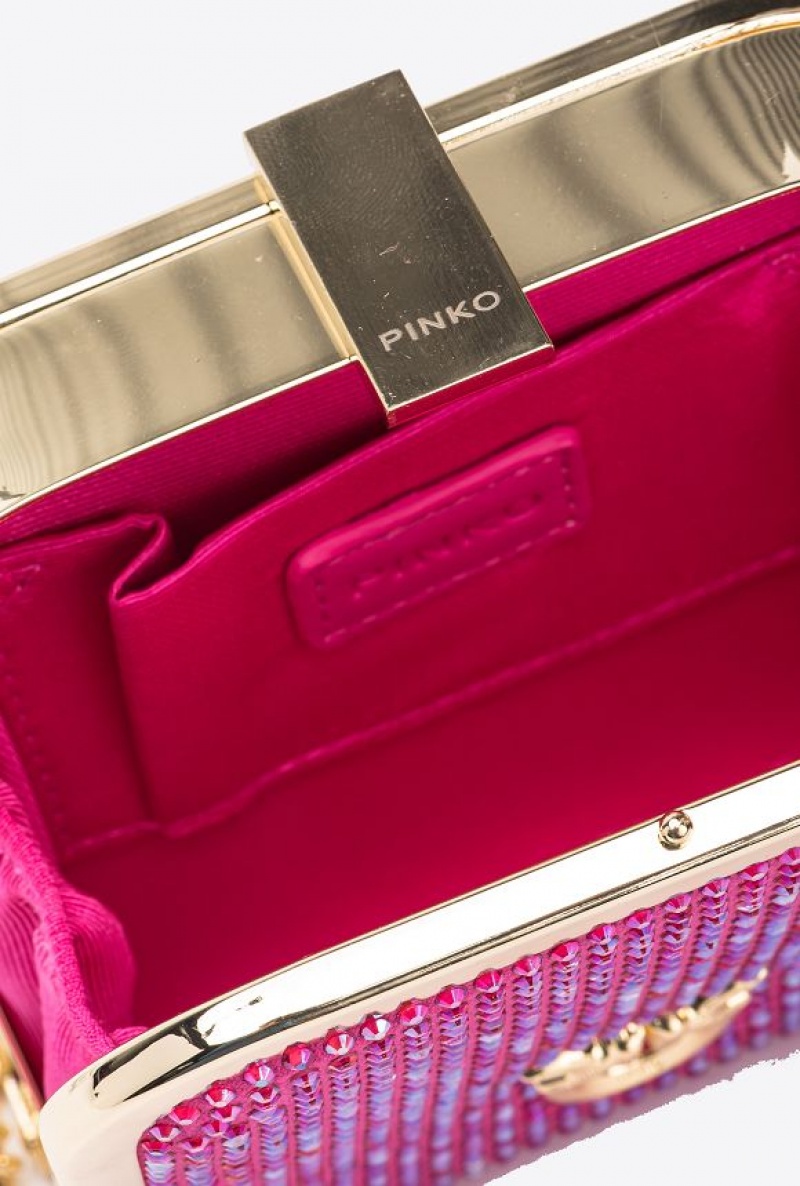 Pinko Fully Rhinestoned Box Clutch BOURGAINVILLIA PURPLE-SHINY GOLD | SN-PKO32898