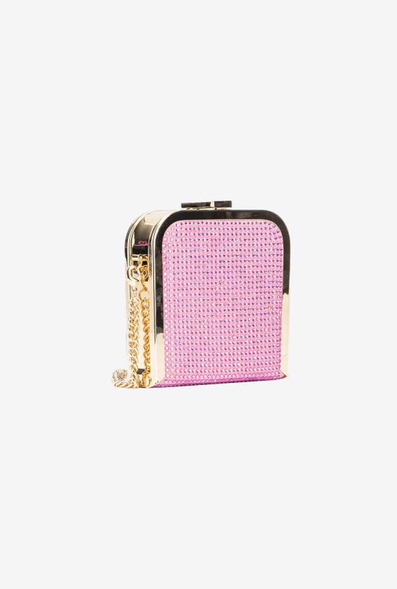 Pinko Fully Rhinestoned Box Clutch ORCHID BUNCH-SHINY GOLD | SN-PKO32426