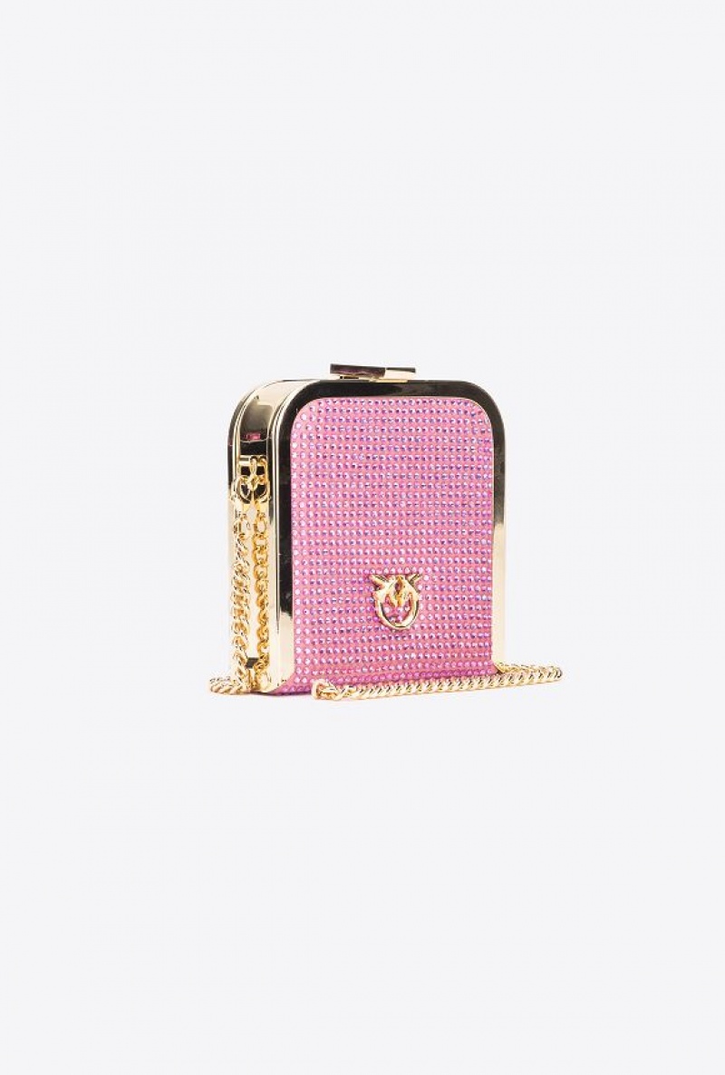 Pinko Fully Rhinestoned Box Clutch ORCHID BUNCH-SHINY GOLD | SN-PKO32426