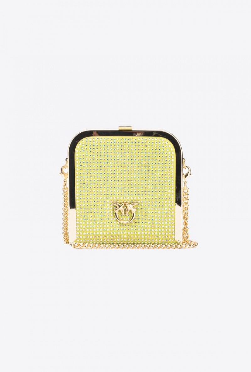 Pinko Fully Rhinestoned Box Clutch YELLOW LIME-SHINY GOLD | SN-PKO32840