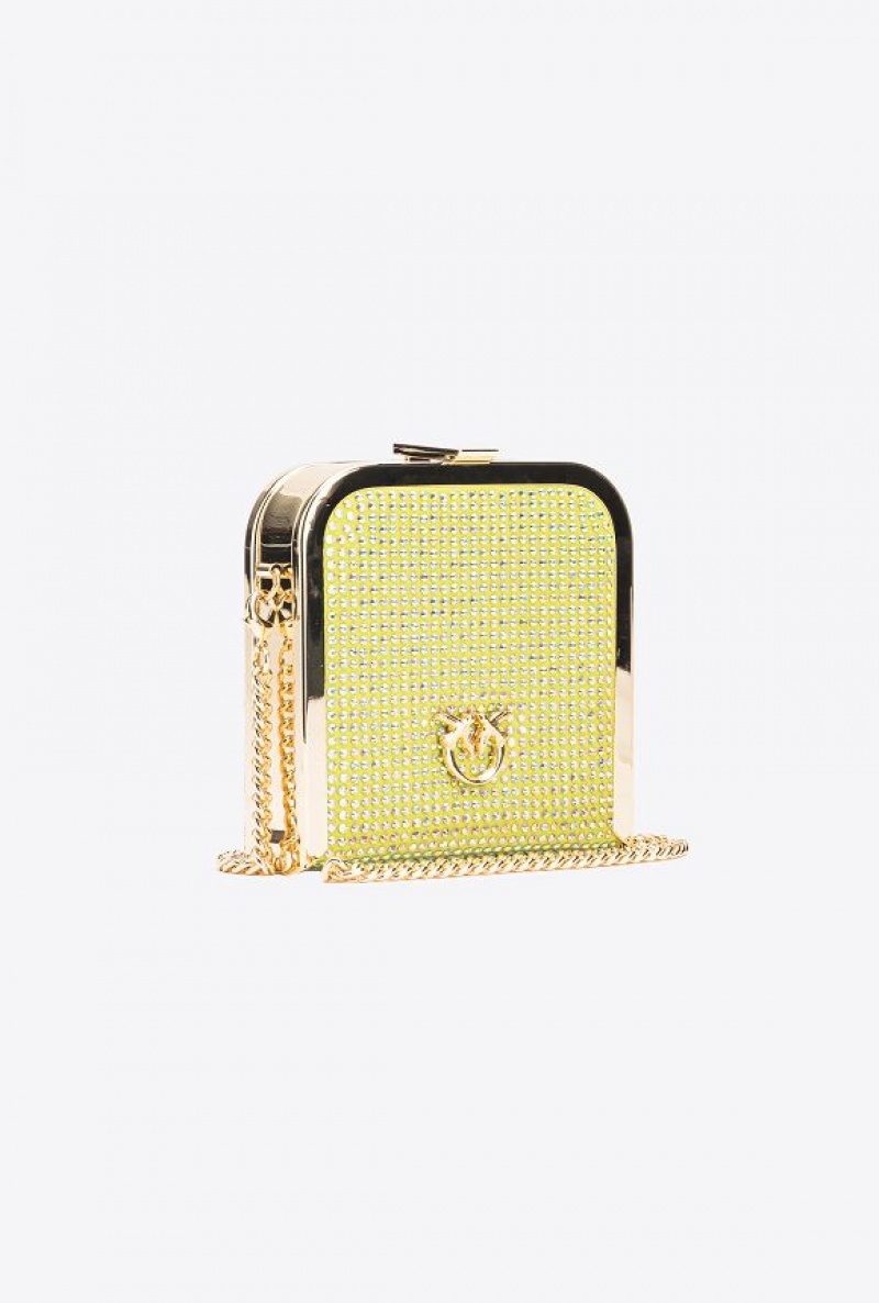 Pinko Fully Rhinestoned Box Clutch YELLOW LIME-SHINY GOLD | SN-PKO32899