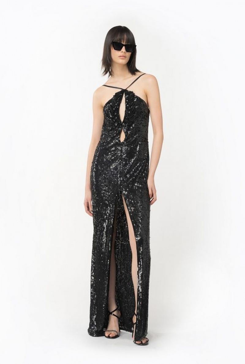 Pinko Fully Sequinned Dress With Ruching LIMO BLACK | SN-PKO33096