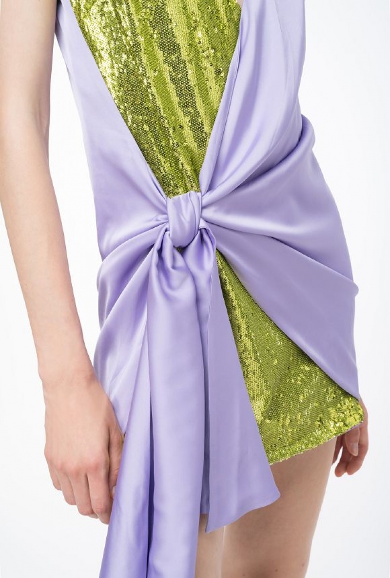 Pinko Fully Sequinned Satin Mini Dress LILAC/GREEN | SN-PKO33031