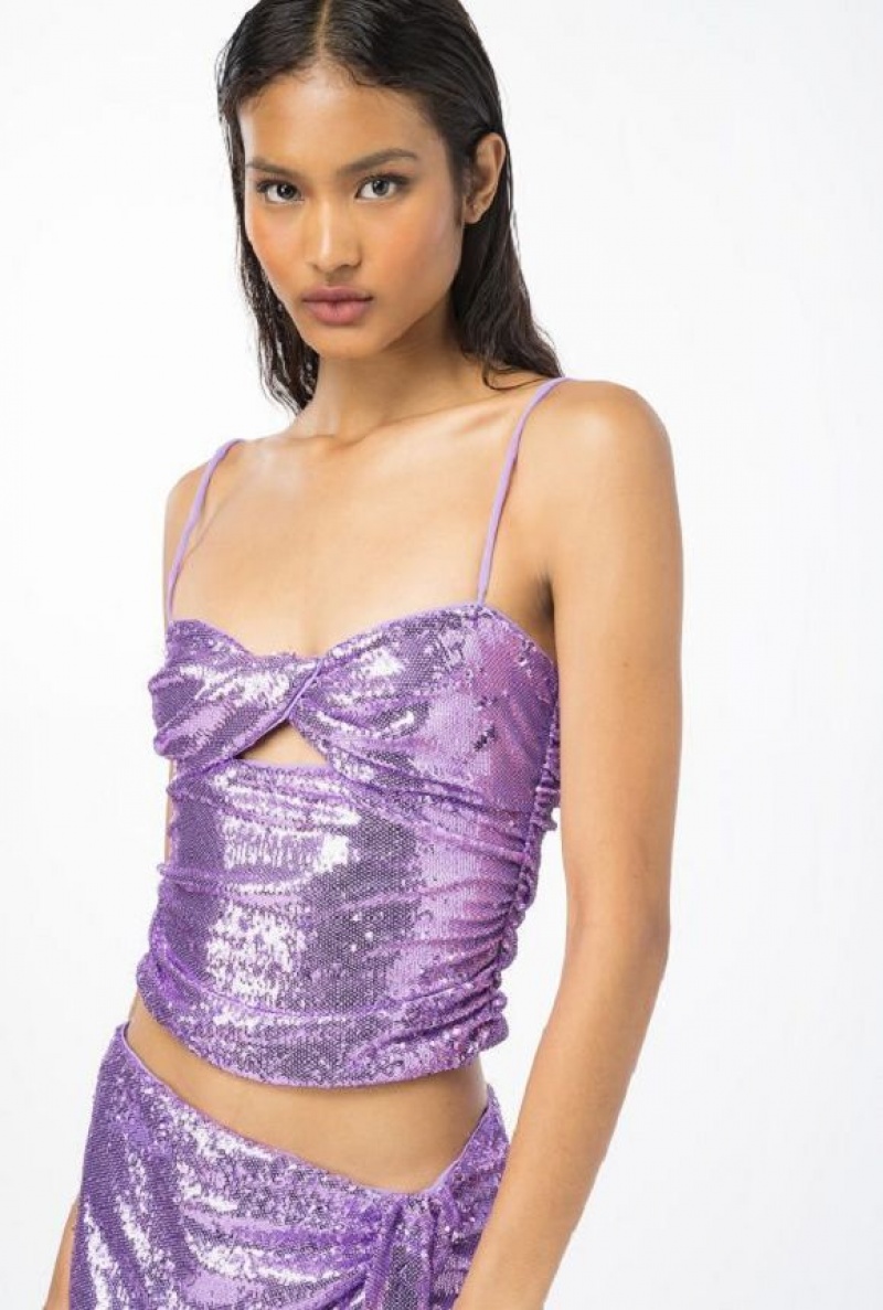 Pinko Fully Sequinned Top LISIANTHUS LILAC | SN-PKO33862