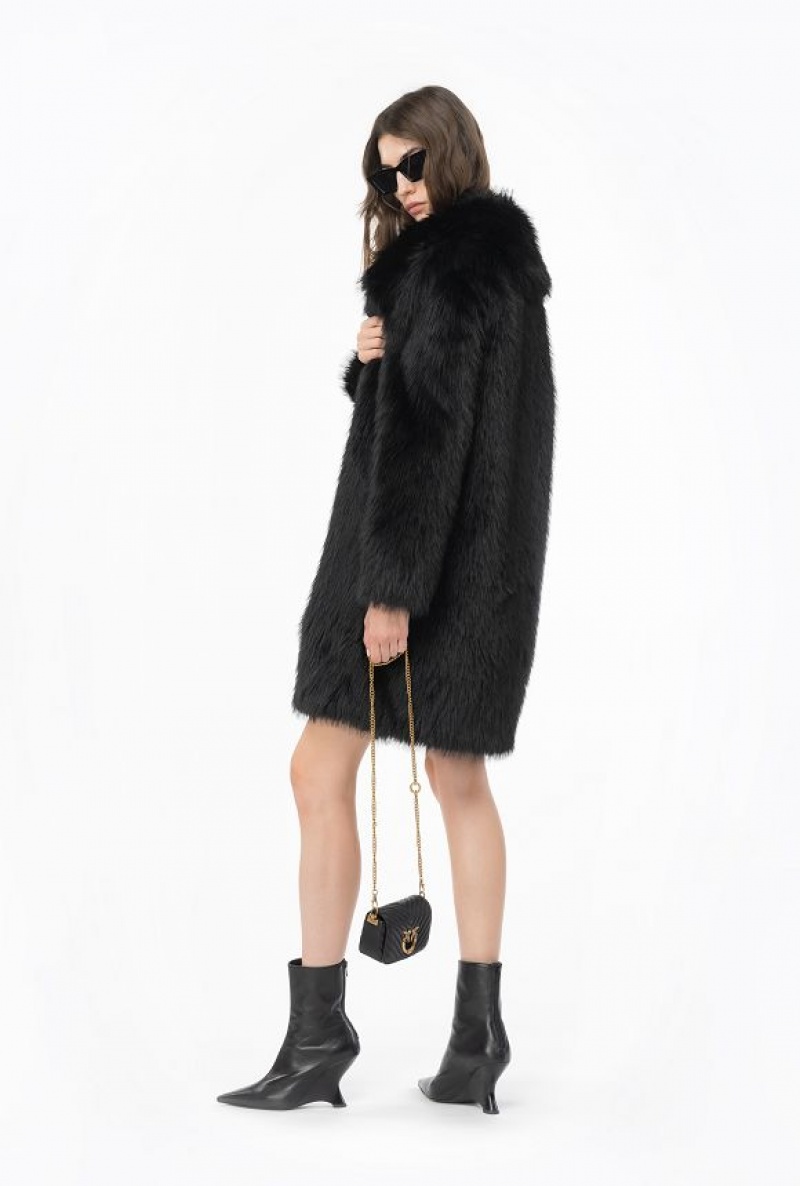 Pinko Fur-effect Pea Coat LIMO BLACK | SN-PKO33675