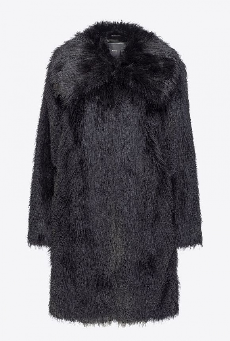 Pinko Fur-effect Pea Coat LIMO BLACK | SN-PKO33675