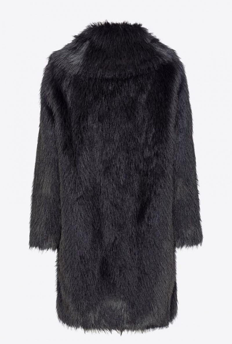 Pinko Fur-effect Pea Coat LIMO BLACK | SN-PKO33675