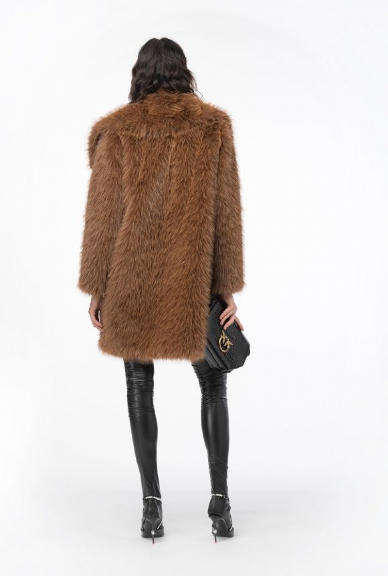 Pinko Fur-effect Pea Coat SOIL BROWN | SN-PKO33671