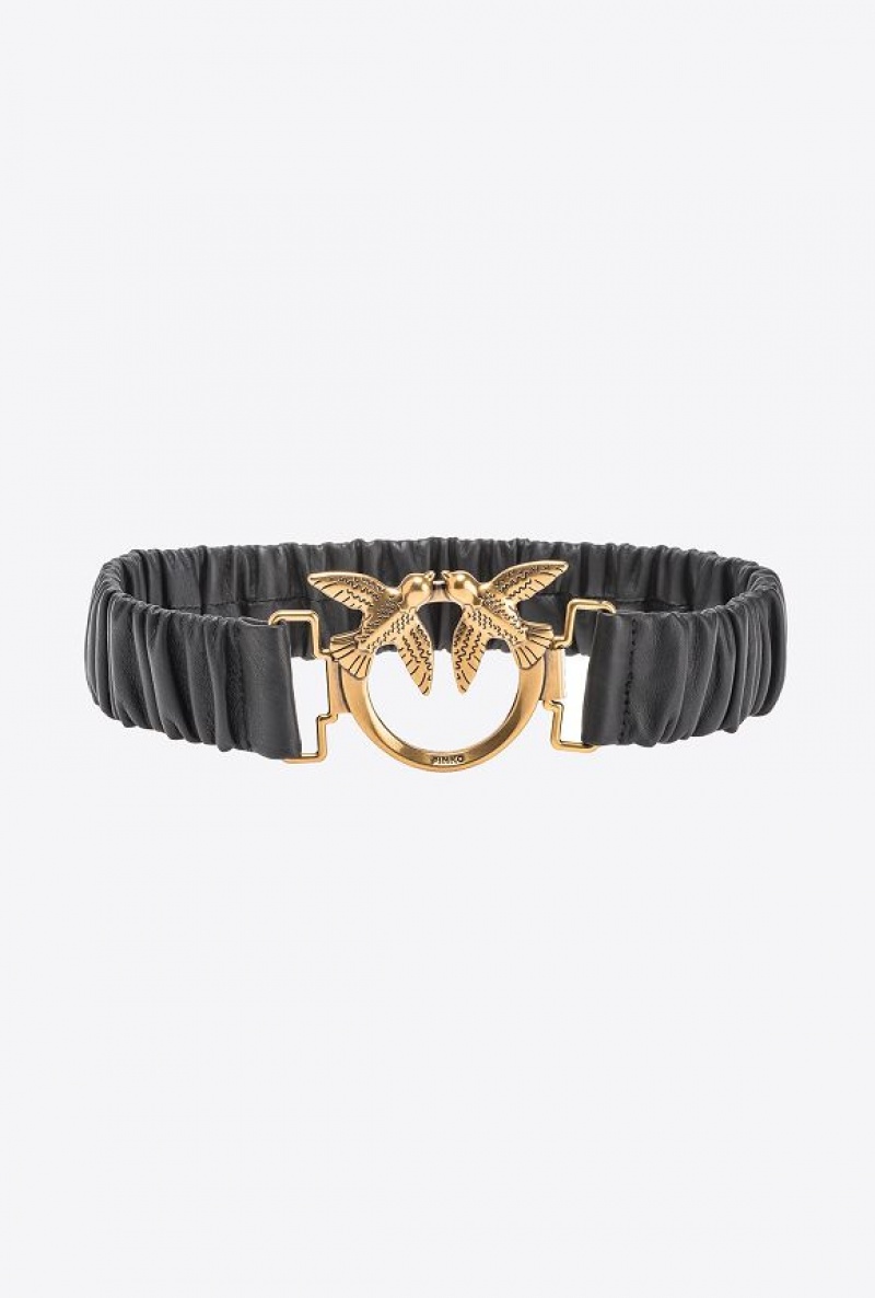 Pinko Gathered Love Birds Belt 4cm BLACK-ANTIQUE GOLD | SN-PKO34226