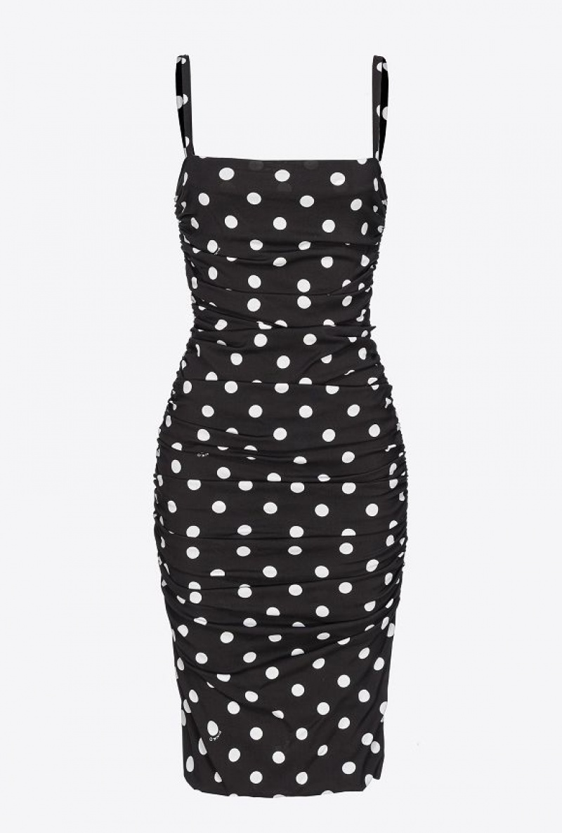 Pinko Gathered Polka Dot Mini Dress BLACK/WHITE | SN-PKO33968