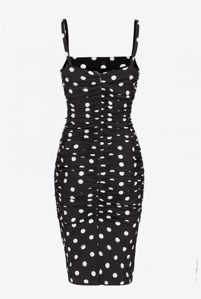 Pinko Gathered Polka Dot Mini Dress BLACK/WHITE | SN-PKO33968