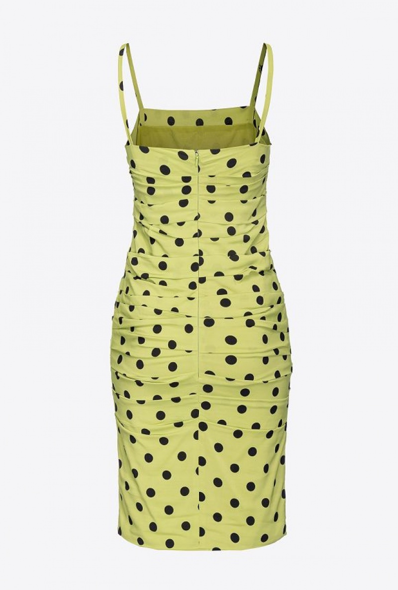 Pinko Gathered Polka Dot Mini Dress GREEN/BLACK | SN-PKO32991