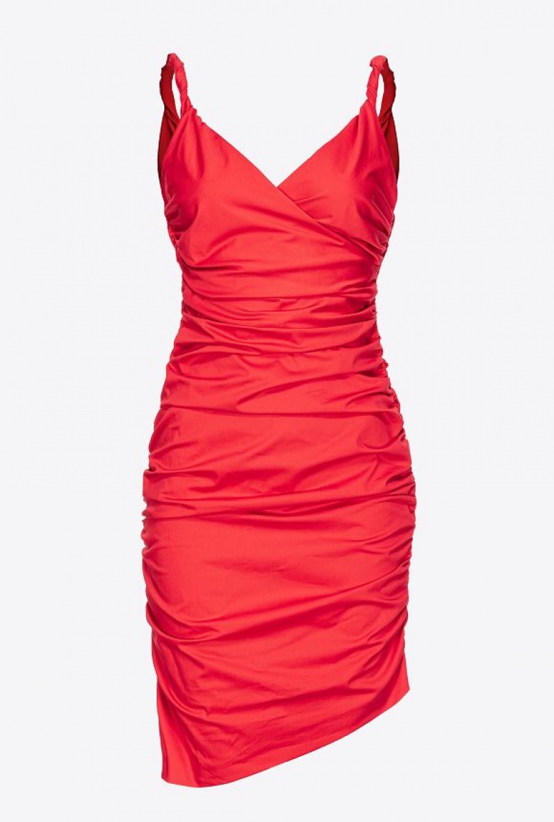 Pinko Gathered Technical Satin Mini Dress FORMULA1 RED | SN-PKO32968