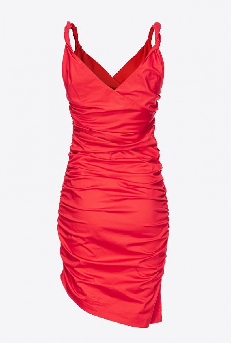 Pinko Gathered Technical Satin Mini Dress FORMULA1 RED | SN-PKO32968