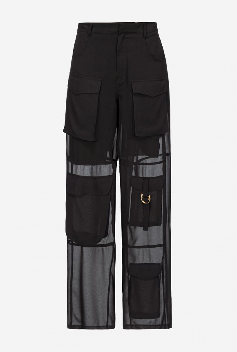 Pinko Georgette Cargo Trousers LIMO BLACK | SN-PKO33682