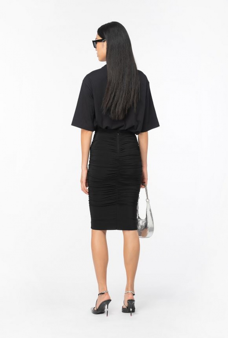 Pinko Georgette Midi Skirt LIMO BLACK | SN-PKO34066