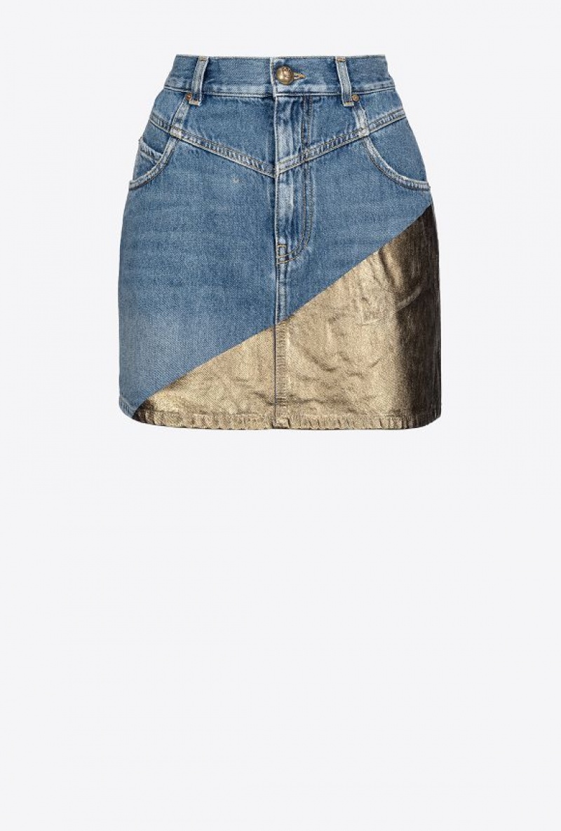 Pinko Golden Denim Mini Skirt LIGHT BLUE/GOLD | SN-PKO33843